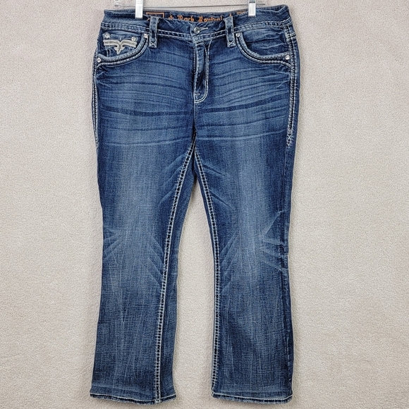 Rock Revival Jordyn Easy Boot Western Denim Blue Jeans Sz 32 x 27.5 (Hemmed) - Picture 2 of 16